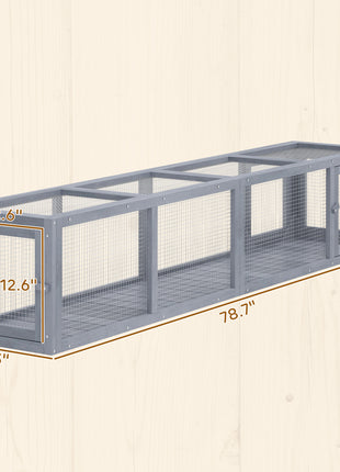 Wooden Cat Run with Weather Protection, Connecting Inside and Outside, 79"L x 15"W x 15"H, Dark Gray