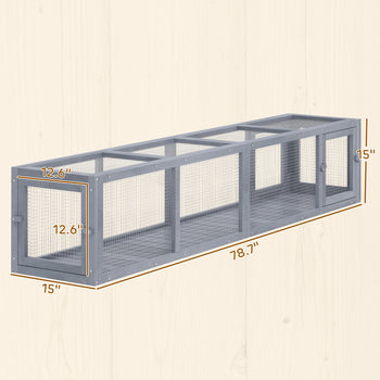 Wooden Cat Run with Weather Protection, Connecting Inside and Outside, 79"L x 15"W x 15"H, Dark Gray
