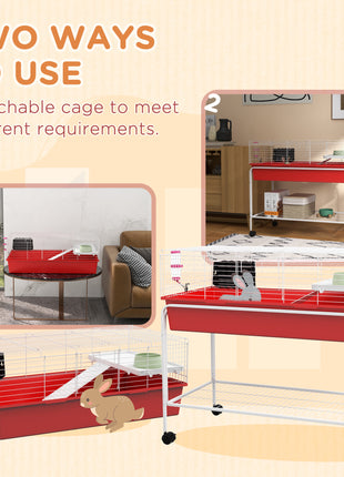 Two-Story Small Animal Cage Removable from Stand, Pet Habitat with Shelf & Wheels, 39" x 20.5" x 36.5", Red