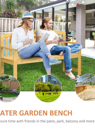 56" Outdoor Wood Bench, 2-Seater Garden Bench with Backrest and Armrest, Patio Bench for Patio, Porch, Poolside, Balcony, Natural