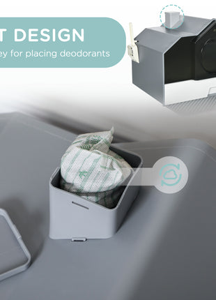 Hooded Cat Litter Box w/ Litter Mat, Litter Particle Catching, Gray