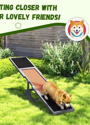 Wooden Dog Agility Seesaw for Training and Exercise, Weather Resistant, 83" L x 16" W x 14" H, Gray