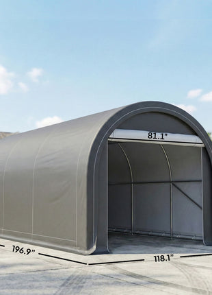 10' x 16' Carport, Heavy Duty Portable Garage Storage Tent with Large Zippered Door, Anti-UV PE Canopy Cover, Gray