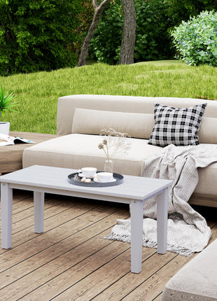 Rectangle Outdoor Coffee Table, HDPE All-Weather Outdoor Patio Table with Slatted Tabletop for Yard, Balcony, White