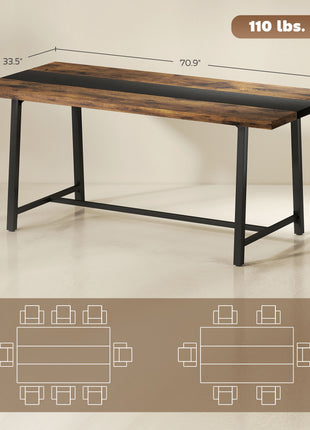 Industrial Kitchen Table for 8 People, 70.9" Long Dining Table with Large Tabletop and Steel Legs for Dining Room, Brown