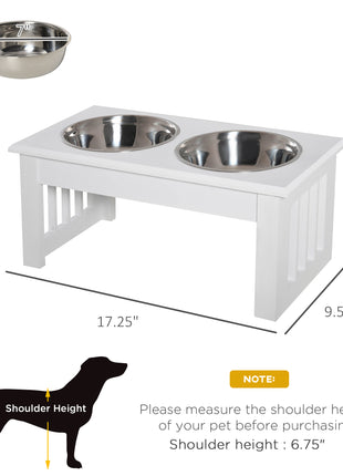 6" Height Small Puppy Dog Feeding Station for Messy Pets, Stainless Steel Elevated Dog Bowls with Modern Wooden Frame, Dog Food Stand Pet Feeding Station, White