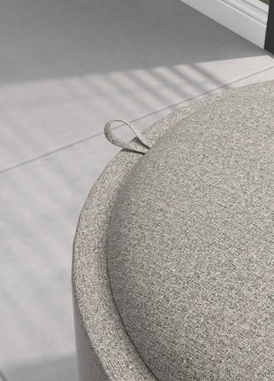 Round Storage Ottoman Coffee Table with Flip Top Tray, Linen Fabric Upholstered Footstool with Hidden Compartment