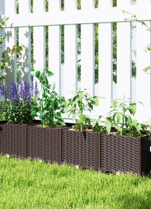 Plastic Raised Garden Bed, 5 x 1 x 1 ft Outdoor Flower Box with Drainage Holes for Vegetables, Herbs, Brown