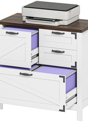 Lateral Filing Cabinet, Farmhouse File Cabinet with 4 Drawers, Fit Letter/A4/Legal Hanging Files, White