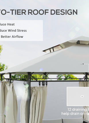10' x 13' Double Roof Patio Gazebo, Outdoor Gazebo with Curtains, for Garden, Lawn, Backyard and Deck, Cream White