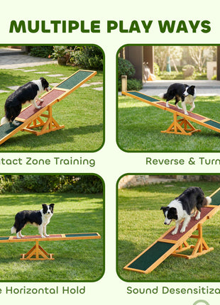 Wooden Dog Agility Seesaw for Balance Training and Exercise, Platform Equipment Run Game Toy, Weather Resistant Pet Supplies, for Outdoor Backyard, 71" L x 12" W x 12" H, Natural