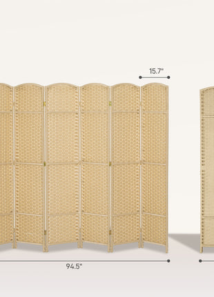 Folding Room Divider Screen 6 Panel 5.6' Tall Privacy Screen Freestanding Room Partition for Home Office, Beige