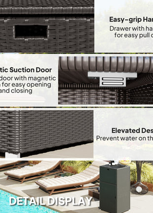Outdoor Towel Rack for Pool w/ Drawer & Cabinet, Dark Brown