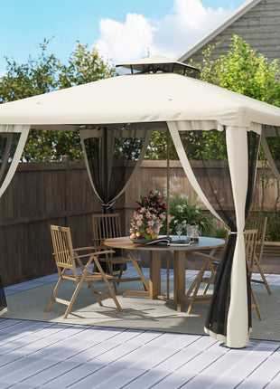 10' x 10' Gazebo Tent, Double Roof Outdoor Canopy Shelter, with Netting Fabric and Vented Roof, Steel Corner Frame for Garden, Lawn, Backyard, Taupe