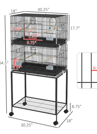 Double Stackable Bird Cage on Wheels w/ Stand, for Canaries