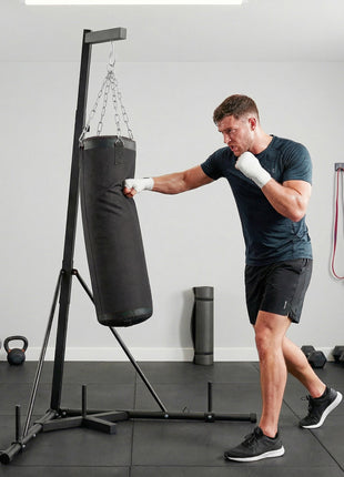 Punching Bag with Stand for Adults, 72.8"-90.9" Height Adjustable Freestanding Boxing Stand with Canvas Sandbag, Black