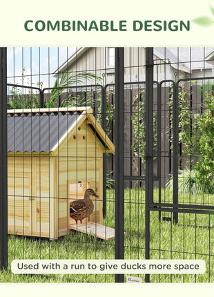 Duck Coop, Wooden Duck House with Openable Roof & Double Doors, Natural Wood