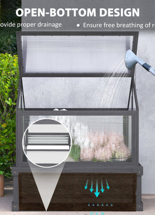 Raised Garden Flower Bed Kit with Greenhouse, Wooden Cold Frame Planter, 35.5" x 31.5" x 36", Gray