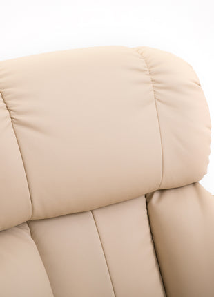 10-Point Massage Recliner Chair, Vibration Massage Sofa with Ottoman Footrest, Faux Leather and Swivel Wood Base for Living Room & Bedroom, Beige
