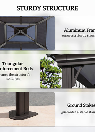 Outside Porch BBQ Cooking Pergola Canopy with 6 Hooks for Utensils and Double Venting Roof, Coffee