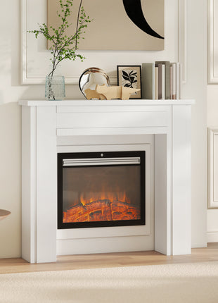 Modern Fireplace Mantel, Freestanding Fireplace Surround with Leg for Electric Fireplaces, 44.7" W x 40" H, White