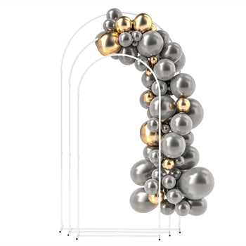 Metal Arch Backdrop Stand Set of 3, 7/6.5/6 ft Wedding Arch Frame, Balloon Backdrop Arch Stand Set for Birthday Party, Bridal Shower, Graduation, Ceremony, Banquet Decorations, White