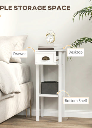 2-Tier Side Tables Set of 2 with Drawer and Shelf, 2 Pieces End Tables for Living Room and Hallway, White