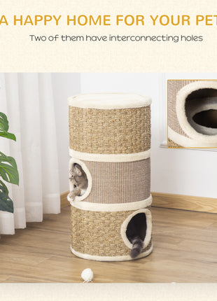 28 Inch Cat Condo, 3 Story Cat Hideaway with Sisal Scratching Pad