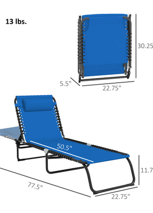 Foldable Chaise Lounge, 4-Position Reclining Back, Trifold Portable design and Breathable Mesh for Poolside,Camping, Hiking - Navy Blue