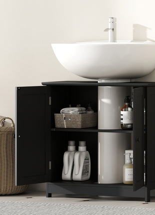 Under Sink Bathroom Cabinet, Pedestal Sink Storage Cabinet with 2 Doors, Shelf and U-Shape, Black