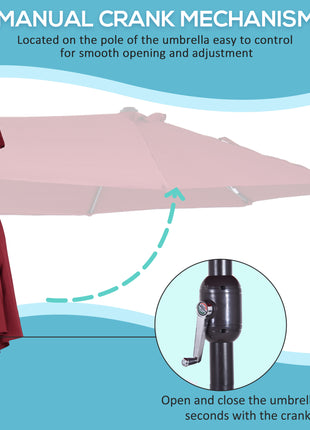 Extra Large 15 ft Patio Umbrella, Double-Sided Wide Outdoor Umbrella with Crank Handle and Air Vents for Backyard, Deck, Pool, Market, Wine Red