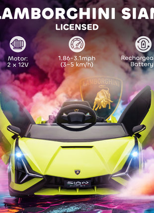 12V Lamborghini SIAN Licensed Electric Car for kids with Remote Control, Horn, Music, & Headlights, Green