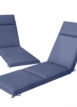Outdoor Chaise Lounge Cushions Set of 2 with 6 Ties, High-Density Foam, for Patio and Poolside, Navy Blue