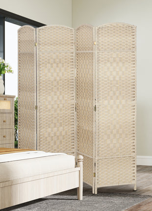 Folding Room Divider Screen 4 Panel 6' Tall Privacy Screen Freestanding Wood Partition for Home Office, Washed Oak