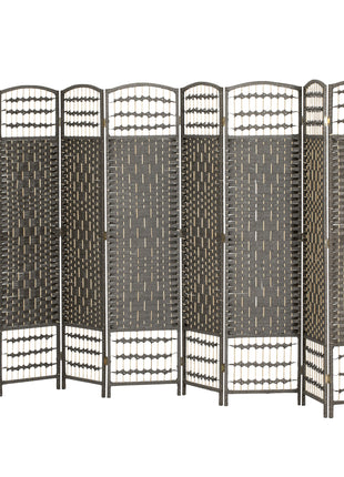 8 Panel Folding Room Divider Portable Privacy Screen Wave Fiber Room Partition for Home Office Dark Gray