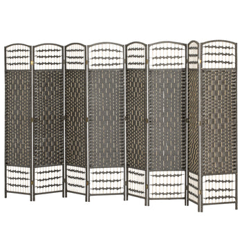 8 Panel Folding Room Divider Portable Privacy Screen Wave Fiber Room Partition for Home Office Dark Gray
