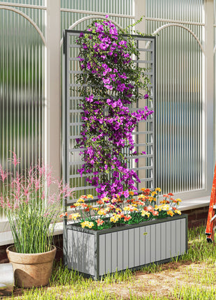 Wooden Raised Garden Bed with Trellis, Removable Pots, for Backyard, Patio, Balcony, 29" x 11" x 52", Gray