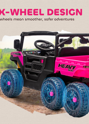 24V 4WD Kids Ride On Car with 6 Wheels Electric Ride On Car with Dump Bed, Remote for 3-6 Years, Pink