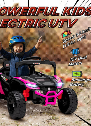 12V Kids Ride On Truck, Battery Powered Electric UTV Vehicle with Rear Suspension, Remote Control for 3-5 Years, Pink