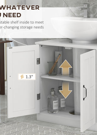 Pedestal Sink Storage Cabinet, Under Sink Cabinet with 2 Doors and Adjustable Shelf, Bathroom Vanity with U-Shape Cut-Out, White