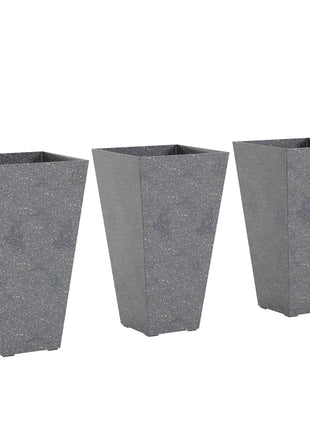 28" Tall Planters, Set of 3 Plastic Flower Pots with Marble Finish and Drainage Holes, Stackable Taper Planters, Gray