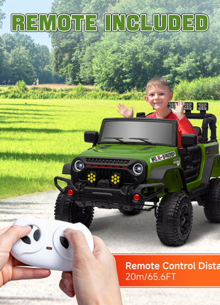12V Battery Powered Ride on Car, Ride on Truck w/ Remote, 4 Suspension Wheels, Music Horn Lights, Green