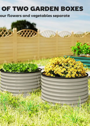 Set of 2 Raised Garden Bed, Metal Planter Box with Safety Edging, Easy-to-assemble Stock Tank, Cream White