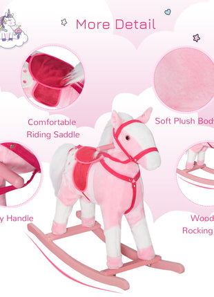 Kids Plush Toy Rocking Horse Pony Toddler Ride on Animal Rocker with Realistic Sounds, Birthday Gifts for Girls, Pink