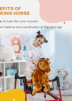 Kids Spring Rocking Horse, Ride on Horse for Girls and Boys with Animal Sounds, Plush Animal Ride-on Toy with Soft Feel, Interactive Toy for Kids, Light Brown