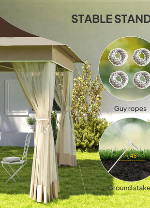 12 x 12 ft. Canopy Tent with Mesh Netting, UPF50+ Pop Up Tent with Carry Bag for Garden, Patio, Brown