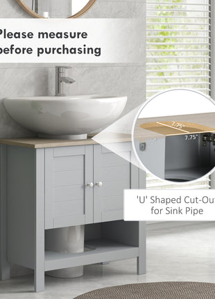 Pedestal Sink Storage Cabinet, Under Sink Cabinet, Bathroom Vanity Cabinet with Adjustable Shelf and Open Bottom Shelf, Gray