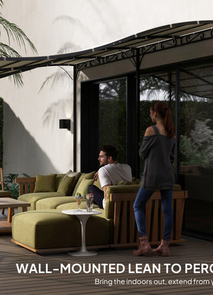 10' x 16' Wall-Mounted Outdoor Pergola Canopy, Metal Patio Canopy with Drainage Holes for Backyard Garden, Cream White