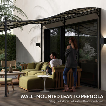 10' x 16' Wall-Mounted Outdoor Pergola Canopy, Metal Patio Canopy with Drainage Holes for Backyard Garden, Cream White