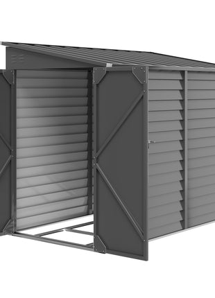 4.6' x 9' Outdoor Storage Shed, Lean to Metal Shed with Foundation Kit, Lockable Doors and Gloves for Patio, Lawn, Dark Gray